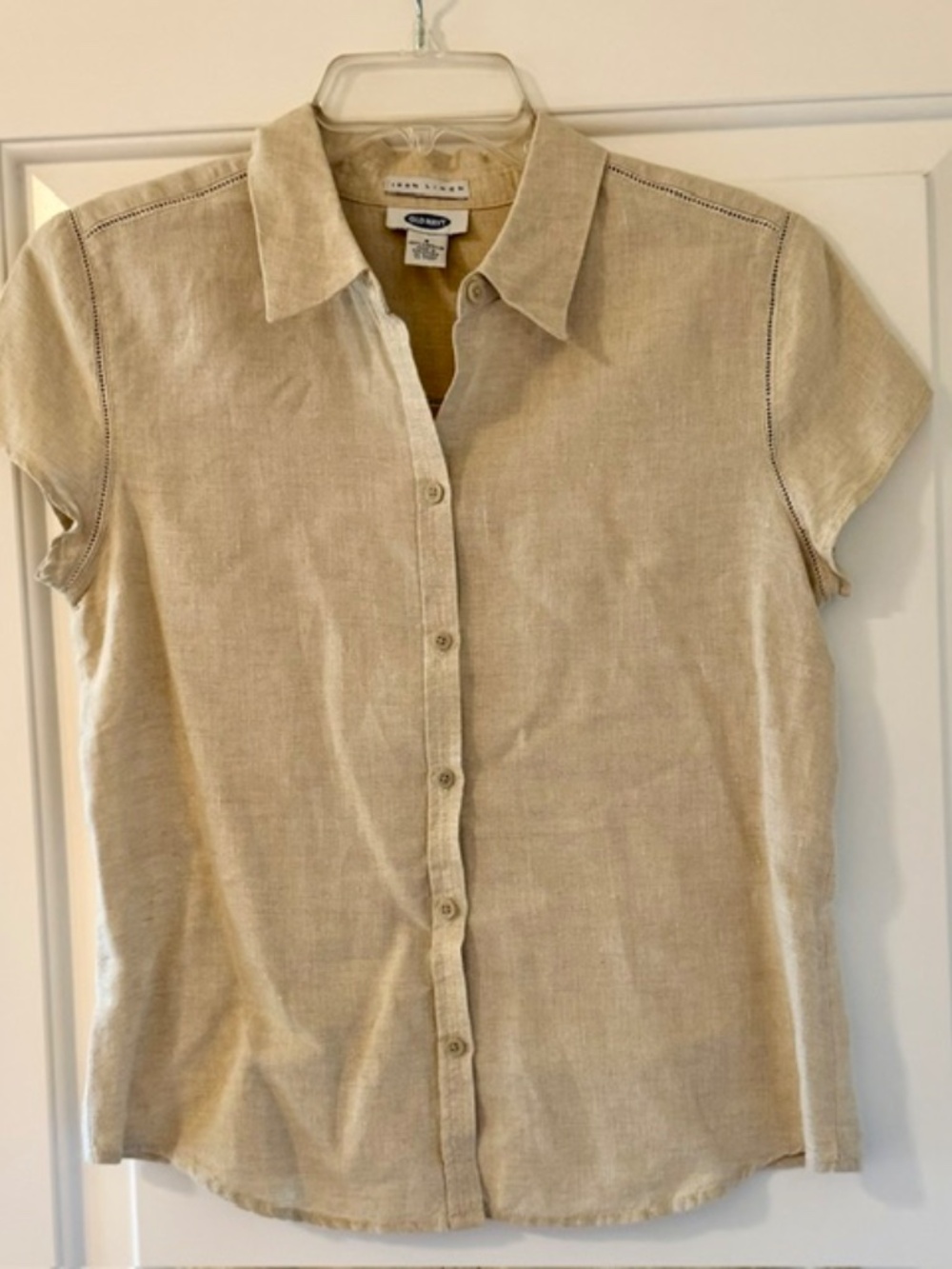 Old Navy Classic Beige Linen Button Front Blouse, Size Small